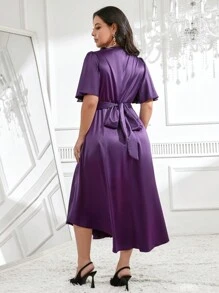 Modelyn Plus Size Women's Plain Short Sleeve Daily Arabic Clothing Long Evening Dresses - Violet Purple - View 2
