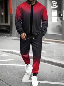 Manfinity Hypemode Conjunto informal de 2 piezas con chaqueta con cremallera y pantalones de degradado para hombres, para primavera y otoño - Multicolor - Ver 1