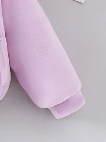 SHEIN 年轻女孩拉链蝴蝶图案毛绒装饰连帽棉服外套，可爱的衣服 - 紫色 - 查看 3