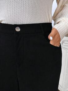 SHEIN Frenchy Plus Size Women Fall Airport, Business Casual Woman, Solid Color Casual Pants With Pockets And Buttons - Black - View 5
