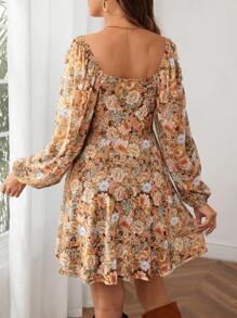 SHEIN 孕妇花卉印花灯笼袖结饰连衣裙