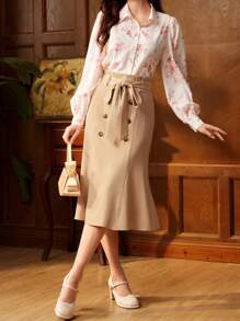 Vintamour Vintage Elegant Women's Rose Floral Printed Long Sleeve Shirt, Woven Collar, Apricot Color For Casual, Work And Vacation Back To School Women Shirts Women Tops Fall Tops Fall Women Outfits Back To School Clothes Fall Outfits Fall Shirts Long Sleeve Women Shirts Long Sleeves Woman Office Wear Fall Clothes Collared Women Shirt Beige Shirt Fall Women Shirts Pink Shirt