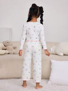 SHEIN Set di abbigliamento casual con pantaloni e camicia a maniche lunghe, con fantasia floreale e blocchi di colore, per ragazze giovani