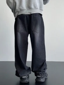 Claim Dot Men's Casual Washed Loose Straight Baggy Jeans - Black - View 2