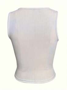 SHEIN Slayr Women's Slogan Printed Notch Collar Crop Top - White - View 2