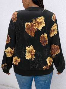 SHEIN LUNE Veste décontractée à fermeture éclair imprimée, pour grand taille, pour un port quotidien