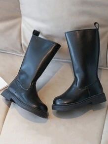 Baby Black Boots Girls Shoes Side Zipper Fashionable And Comfortable Long Boots Micro Velvet Style Fashion Boots New Style Children's Boots