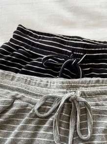 Attitoon Conjunto de 2 piezas, pantalones cortos a rayas cómodos y casuales para dama en casa, verano - Multicolor - Ver 4