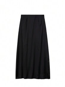 2024 新款春夏仿丝缎半身裙，女式休闲 A 字紧身半身裙 - 黑色 - 查看 3