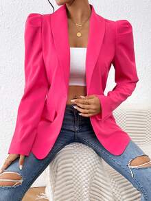 Women's Spring/Autumn Solid Color Cape Collar Gigot Sleeve Long Fashion Blazer - Hot Pink - View 4