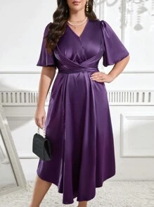 Modelyn Plus Size Women's Plain Short Sleeve Daily Arabic Clothing Long Evening Dresses - Violet Purple - View 3