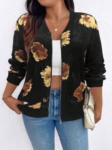 SHEIN LUNE Veste décontractée à fermeture éclair imprimée, pour grand taille, pour un port quotidien