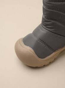 1 Pair Boys' Grey Hook And Loop Flat Casual Comfortable Warm Lined Snow Boots, Suitable For Winter