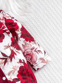 SHEIN 3 pezzi/set Tuta elegante a maniche lunghe con stampa floreale, fascia per la testa e scialle set comodo abbigliamento da casa per bambine