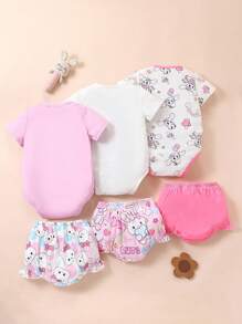 1set Baby Girl Adorable Pattern Print Bodysuit With Diaper Cover, Summer Outfit - Multicolor - View 2