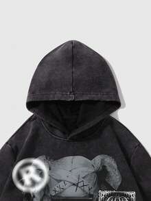 ROMWE MEN Street Life Áo hoodie thường ngày giặt axit dành cho nam - màu đen - Xem 3