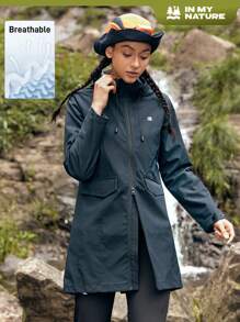 In My Nature Women's Zipper Drawstring Hooded Outdoor Jacket - Navy Blue - View 1