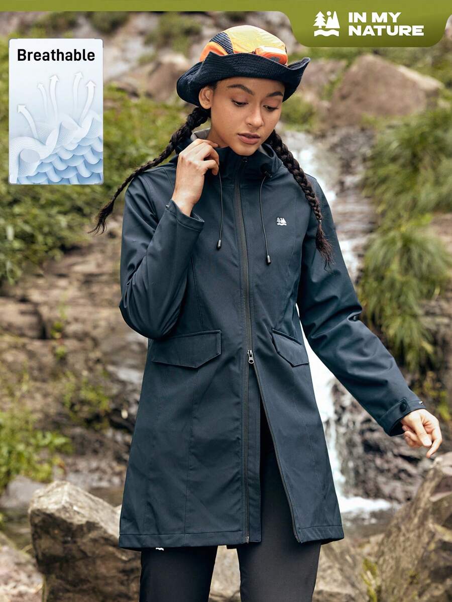 In My Nature Women's Zipper Drawstring Hooded Outdoor Jacket - Navy Blue - View 1