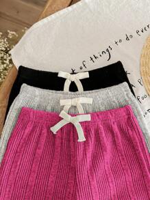 SHEIN LMoss Kids Conjunto de 6 piezas de top sin mangas con volantes en el bajo y shorts de unicolor tejido para bebé niña - Rosa Fucsia - Ver 7