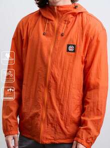 Manfinity RebelGame 男士編織時尚休閒純色寬鬆長袖拉鍊夾克外套，日常穿著 - 橘色 - 查看 5