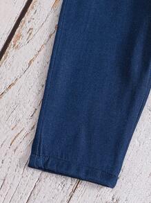 Baby Boy Cute Animal Embroidered Sleeveless Suspender Jumpsuit - Navy Blue - View 4