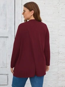 SHEIN LUNE Plus Size Solid Color Long Sleeve Cardigan, Casual Daily Wear Winter Fall Autumn - Burgundy - View 2