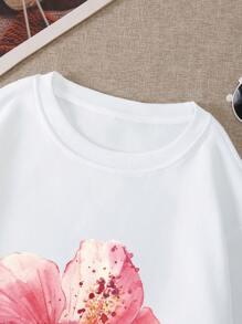 INAWLY Sudadera con estampado de flores de hibisco para mujeres - Blanco - Ver 6