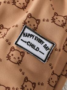 2pcs/Set Toddler Girls' Casual Cute Cat Paw Print Design Jacket With Letter Patch & Pants, Outfit Set - Multicolor - View 7