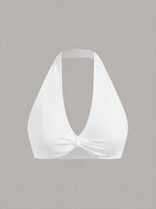 Easithlete Sujetador deportivo de color uniforme/retorcido/cuello de halter/sin costuras - Multicolor - Ver 4