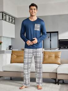 CoupledUp Men's Casual Plaid 2pcs Home Clothes Set, Fall Clothes - Multicolor - View 6