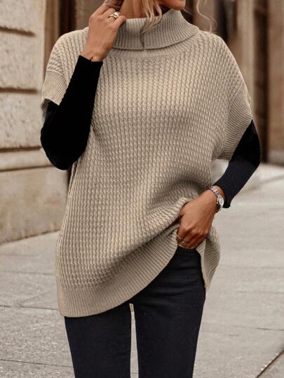 EMERY ROSE Jersey de punto sin mangas de cuello alto y unicolor para mujer