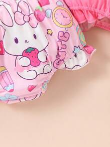 1set Baby Girl Adorable Pattern Print Bodysuit With Diaper Cover, Summer Outfit - Multicolor - View 4