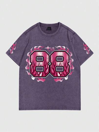 Street Life Camiseta casual de manga corta y cuello redondo con estampado de letras de verano para hombres, diseño de copos de nieve fritos