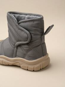 1 Pair Boys' Grey Hook And Loop Flat Casual Comfortable Warm Lined Snow Boots, Suitable For Winter