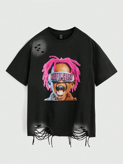 Street Life Men's Summer Cartoon Character Printed Round Neck Short Sleeve Casual T-Shirt