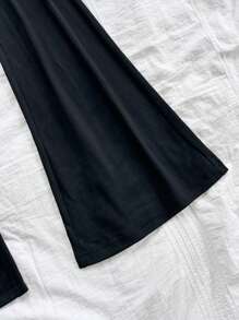 Soleia Phụ Nữ Giải Trí Đan Đen Lông Cừu Loe Quần Eo Thấp, Du Lịch Thời Trang Eo Miếng Dán Cường Lực Da Báo Quần Tây - màu đen - Xem 3