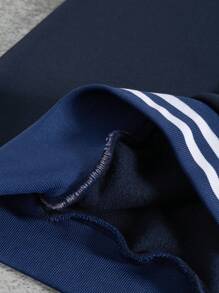 Manfinity Homme 2pcs Men's Letter & Striped Print Hoodie Sweatshirt And Drawstring Sweatpants Casual Set - Navy Blue - View 5