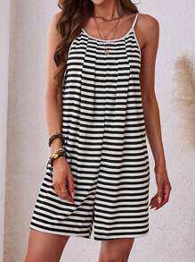 SHEIN LUNE Women's Summer Striped Print Spaghetti Strap Casual Jumpsuit