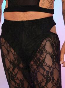 FeverCity 男士性感大胆前卫蕾丝镂空直筒高腰西装长裤 - 彩色 - 查看 3