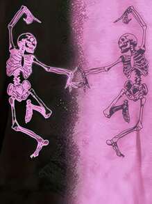 INAWLY Sudadera de cuello redondo de manga larga con estampado de calavera de bloques de color para mujer de talla grande