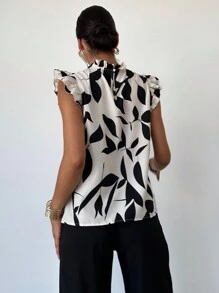 Firerie Blusa elegante de mujer con estampado floral y mangas de tapón para uso diario y vacacional, Top sin mangas para el verano