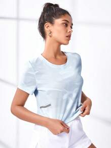 Easithlete Camo Print Sports Tee Gym Women Shirts - Mint Green - View 2