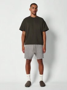 SUMWON Regular Fit Drop Crotch Washed Essential Short - Brown - View 3