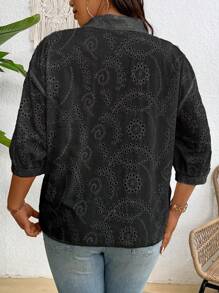 Celure Camisa casual de talla grande de unicolor con bordado calado