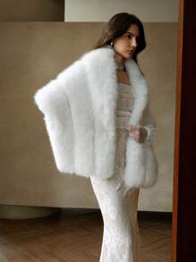 Anewsta Elegant Women's Fluffy Shawl, Winter For Holiday Party Clothes