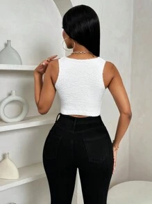 Zolique Casual Fuzzy Cropped Tank Top, Spring & Autumn - White - View 2