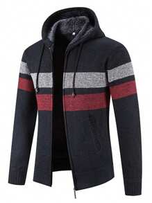 Veste-cardigan tricoté épais doublé de sherpa, zippé et ajusté, avec poches, pour hommes - Noir - Voir 4