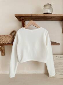 SHEIN Tween Girl Commuting Casual Solid Color Long Sleeve Cropped Knit Cardigan, Spring/Summer,In Fall/Winter