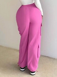 Slaydiva Women's Fuchsia Street Style Multi-Pocket Cargo Pants - Pink - View 2