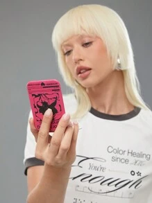 MAALAVIDAA Artist Portable Folding Mirror With Floral And Letter Print Design - Hot Pink - View 3